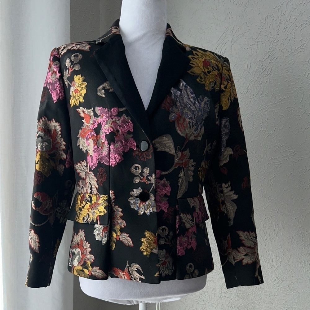 Carlisle New York floral jacquard blazer black multicolor size 6